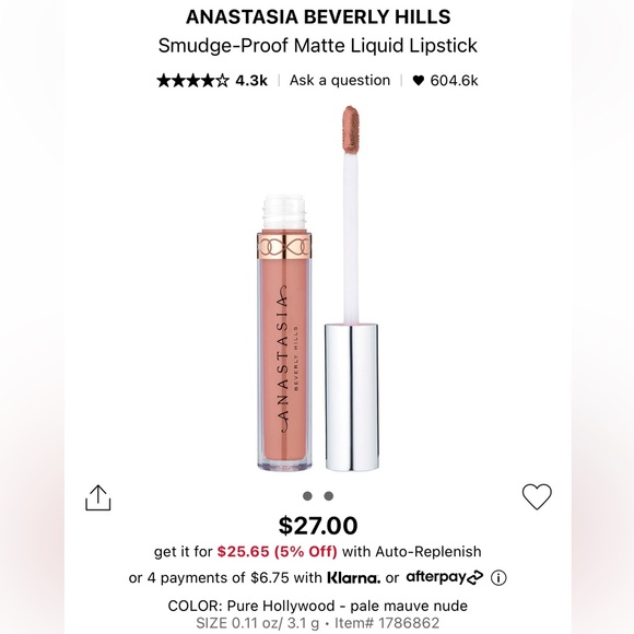 Anastasia Beverly Hills Smudge-proof liquid lipstick in Pure Hollywood pale nude - Picture 1 of 2